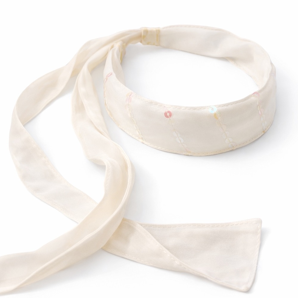 Vintage Cream Iridescent Sequin Tie Headband